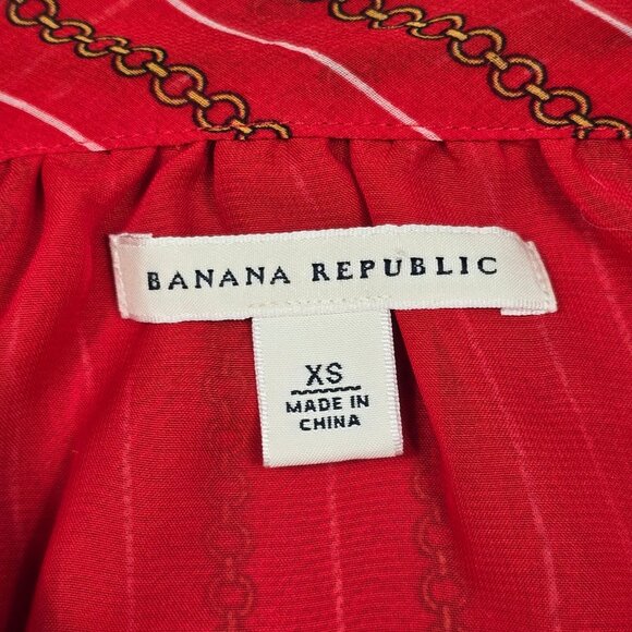 Banana Republic XS Gold Chain Striped Tie-Neck Tank Top Red Sleeveless - Picture 2 of 4